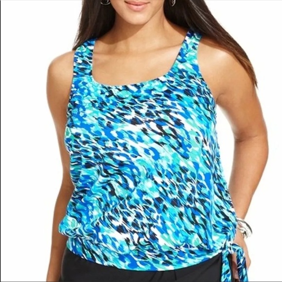 Swim Solutions Side-Tie Blouson Pool Swim Top NEW - Picture 1 of 3